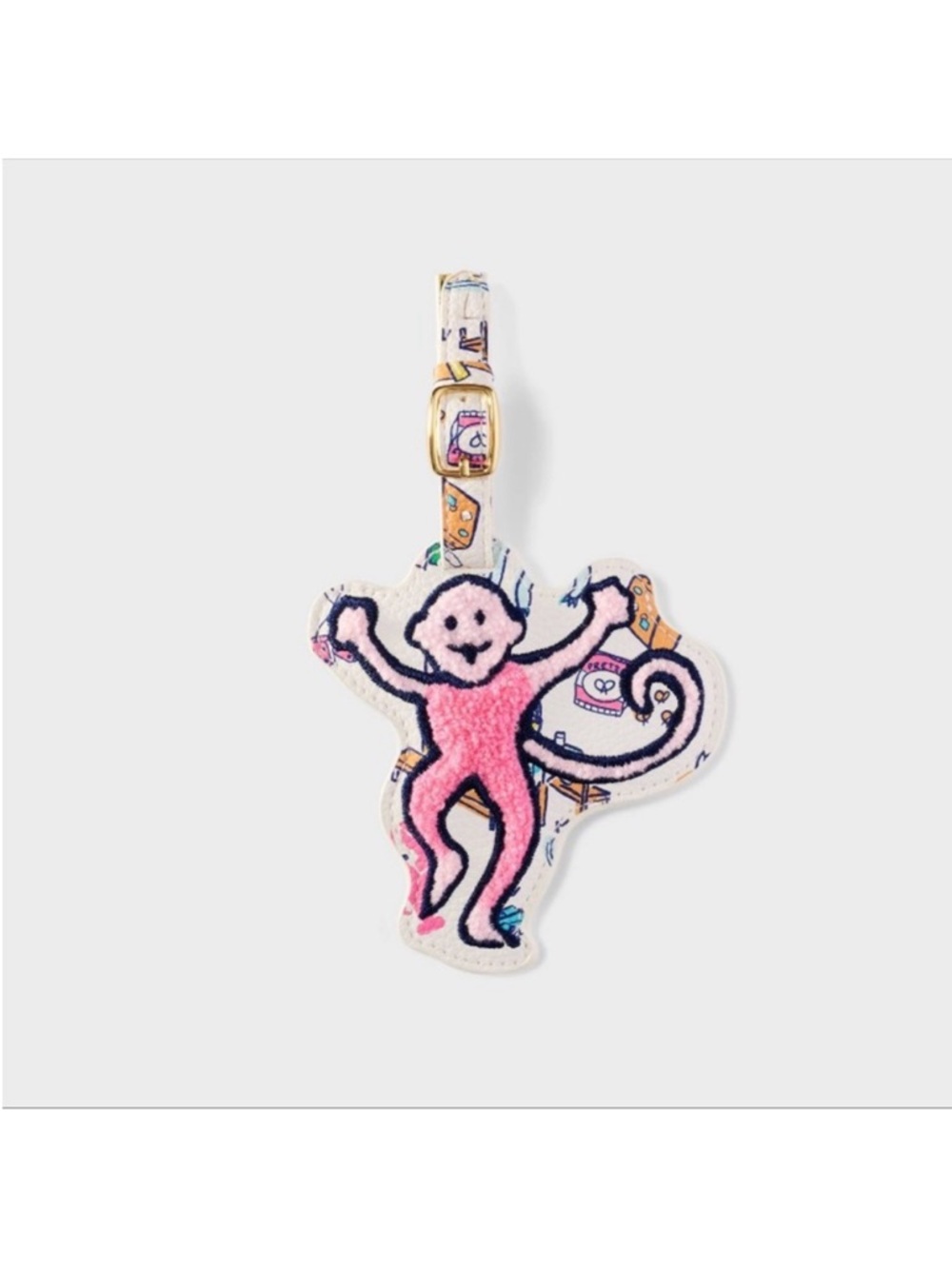 Roller Rabbit Pink Monkey Bag Charm with Patterned Strap
